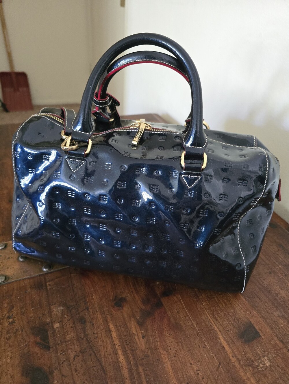 Arcadia Dark Blue Patent Leather Speedy Satchel - Picture 2 of 3
